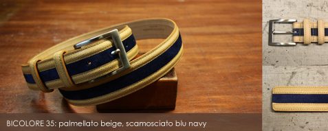 BICOLORE 35: palmellato beige, scamosciato blu navy